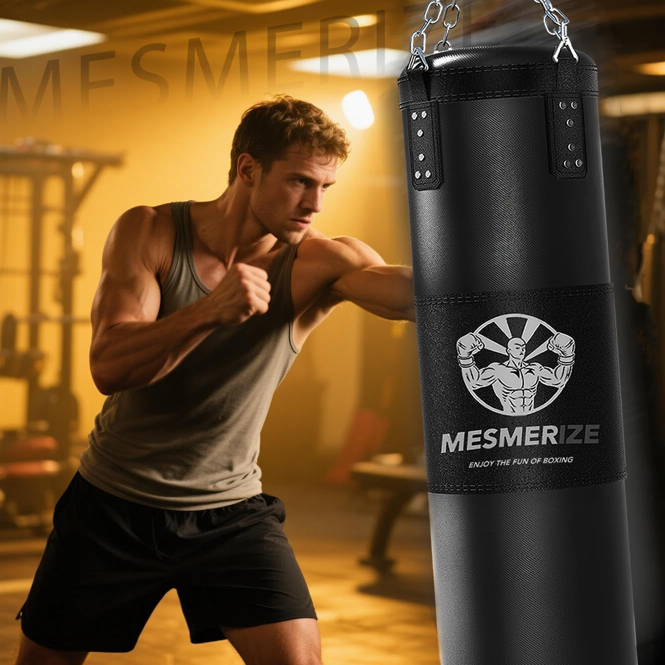 Punching Bag for Adults, 4Ft Heavy Boxing Bag Set with 197 Inch Boxing Hand Wraps for MMA Karate Kickboxing Home Gym Martial Art - Unfilled