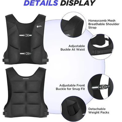 Adjustable Weighted Vest Soft Washable for Women Men 2-10Lbs Vest with 10 Ironsand Weights and Large Pocket, Weight Vest for Wor