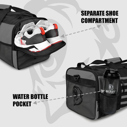 Beast Power Gear Gym Duffle Bag- Workout, Boxing, MMA, Sports Gym Bag with Shoes Compartment Adjustable Shoulder Strap for Men & Women