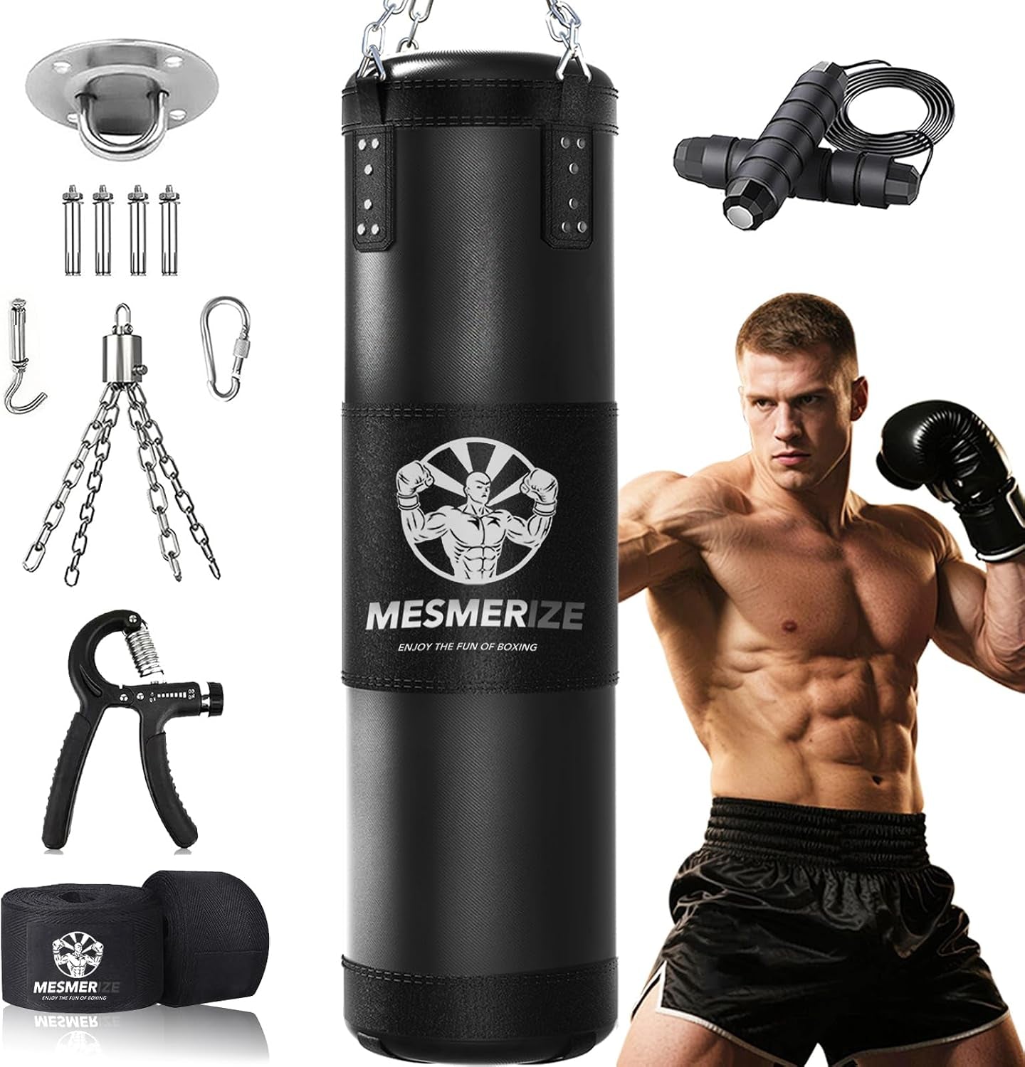 Punching Bag for Adults, 4Ft Heavy Boxing Bag Set with 197 Inch Boxing Hand Wraps for MMA Karate Kickboxing Home Gym Martial Art - Unfilled