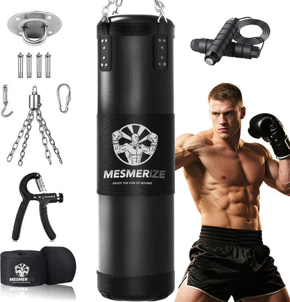 Punching Bag for Adults, 4Ft Heavy Boxing Bag Set with 197 Inch Boxing Hand Wraps for MMA Karate Kickboxing Home Gym Martial Art - Unfilled