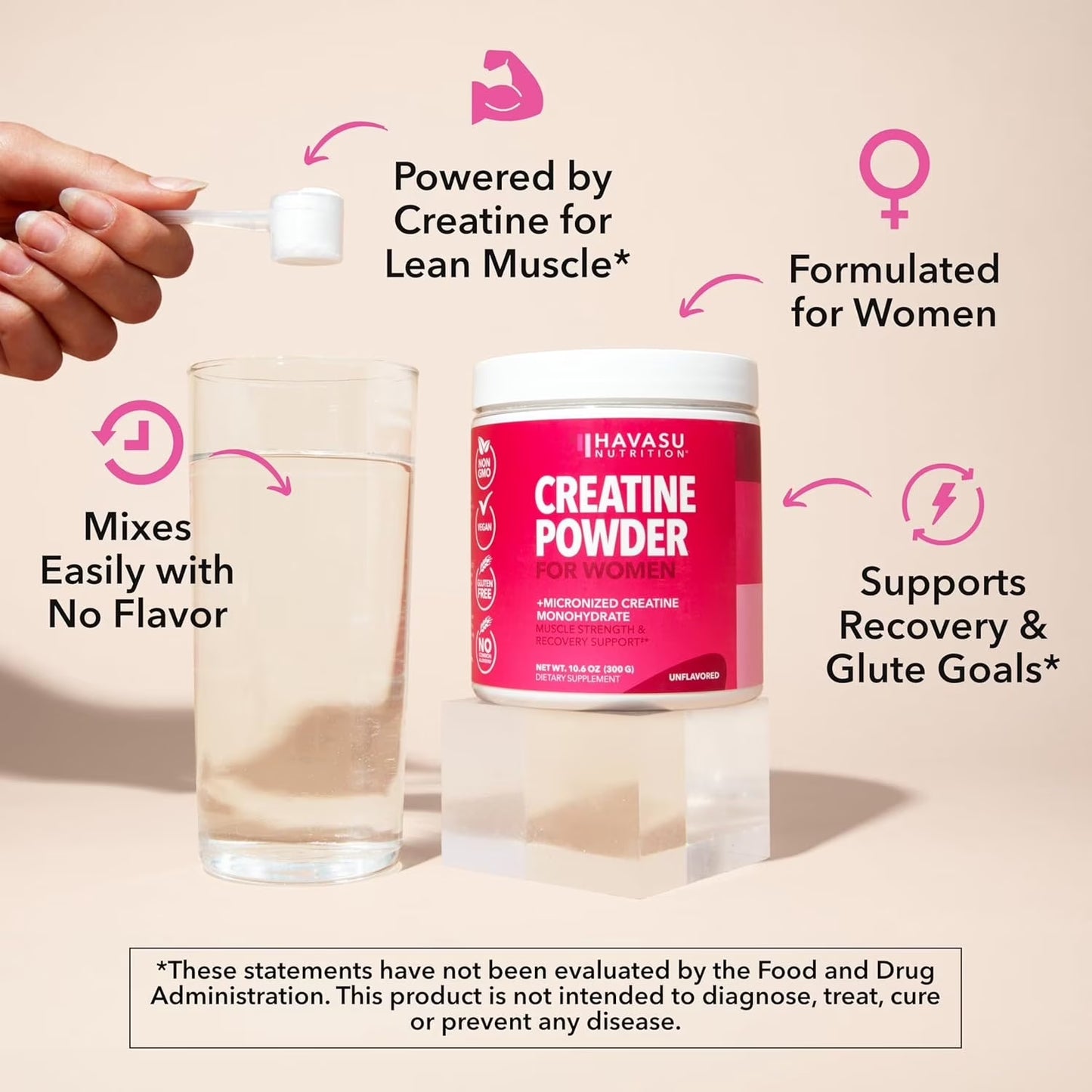 Micronized Creatine Monohydrate Powder for Women, Unflavored, 10.6 Oz (100 Servings)