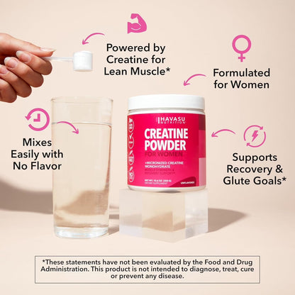 Micronized Creatine Monohydrate Powder for Women, Unflavored, 10.6 Oz (100 Servings)