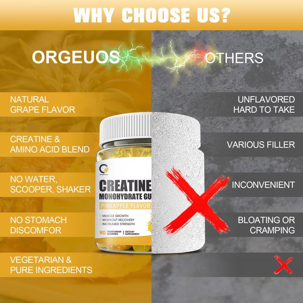 Creatine Monohydrate Gummies for Men & Women, Chewables Creatine Monohydrate for Muscle Strength, Energy Boost, Pre-Workout Supplement-180 Pineapple Gummies,2 Pack