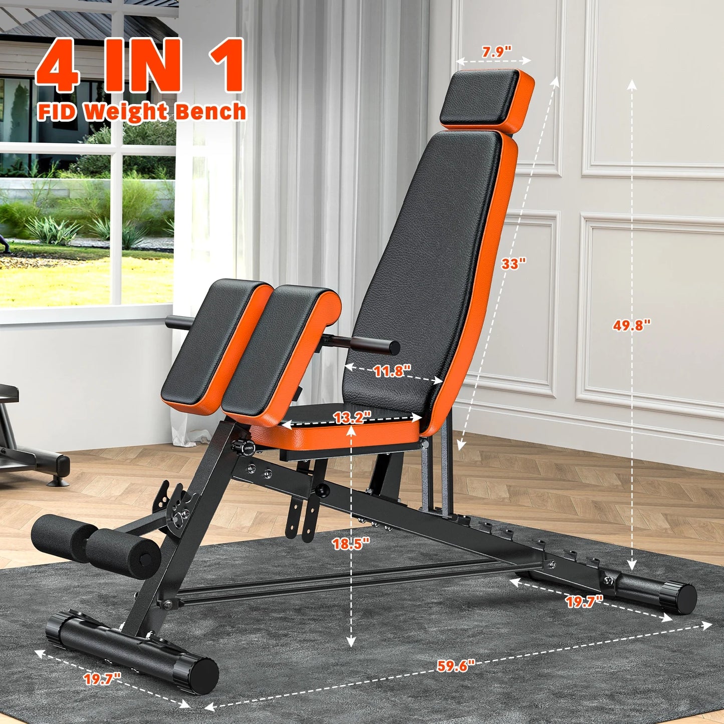 Roman Chair,8 Positions Multi-Functional Adjustable FID Weight Bench with Dumbbell Rack, Incline, Decline, and Flat Bench for Full Body Home Gym Workout,Support up to 1000Lbs