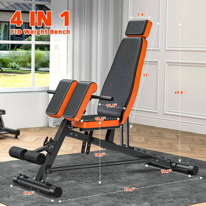 Roman Chair,8 Positions Multi-Functional Adjustable FID Weight Bench with Dumbbell Rack, Incline, Decline, and Flat Bench for Full Body Home Gym Workout,Support up to 1000Lbs
