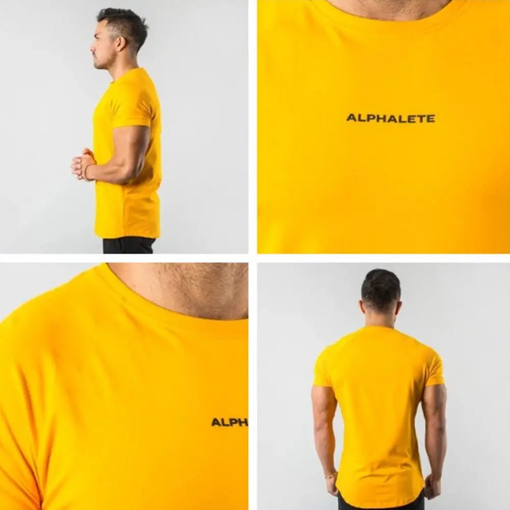 Gym Cotton T-Shirt Men Fitness Workout Slim Short Sleeve Shirt Male Bodybuilding Sport Training Tee Tops Summer Casual Clothing