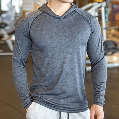 Autumn Gym Men T Shirt Casual Long Sleeve Slim Tops Tees Elastic T-Shirt Sports Fitness Breathable Quick Dry Hooded T Shirt