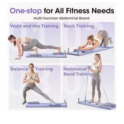 Foldable Pilates Reformer Board Portable Home Gym Core Ab Workout W/Bands