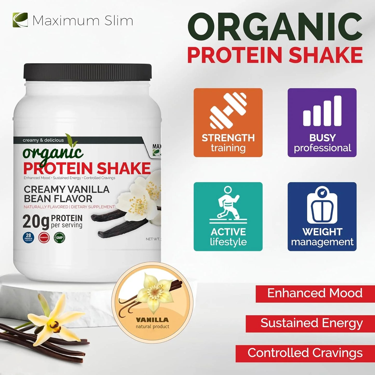 Organic Protein Shake - Creamy Vanilla Bean Flavor