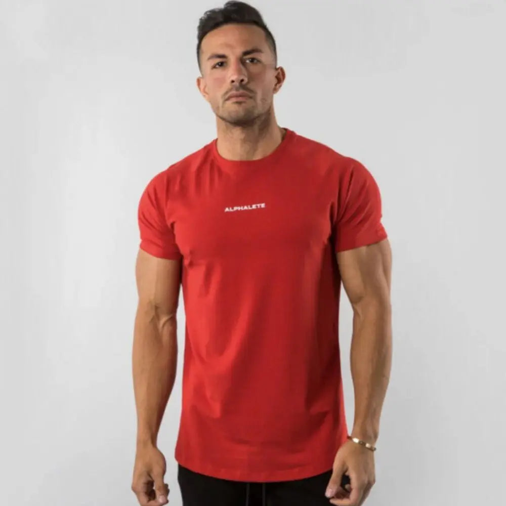Gym Cotton T-Shirt Men Fitness Workout Slim Short Sleeve Shirt Male Bodybuilding Sport Training Tee Tops Summer Casual Clothing