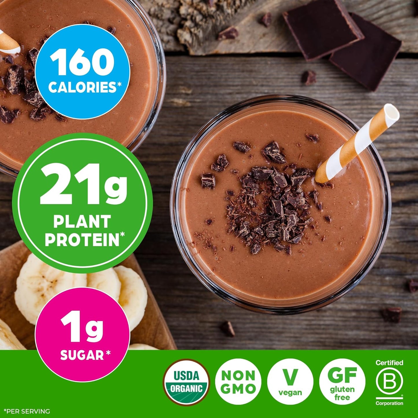 Organic Vegan Protein + 50 Superfoods Powder, Creamy Chocolate Fudge - 21G Plant Based Protein, 10G Prebiotic Fiber, No Lactose Ingredients, Gluten Free, No Added Sugar, Non-Gmo, 1.12 Lb