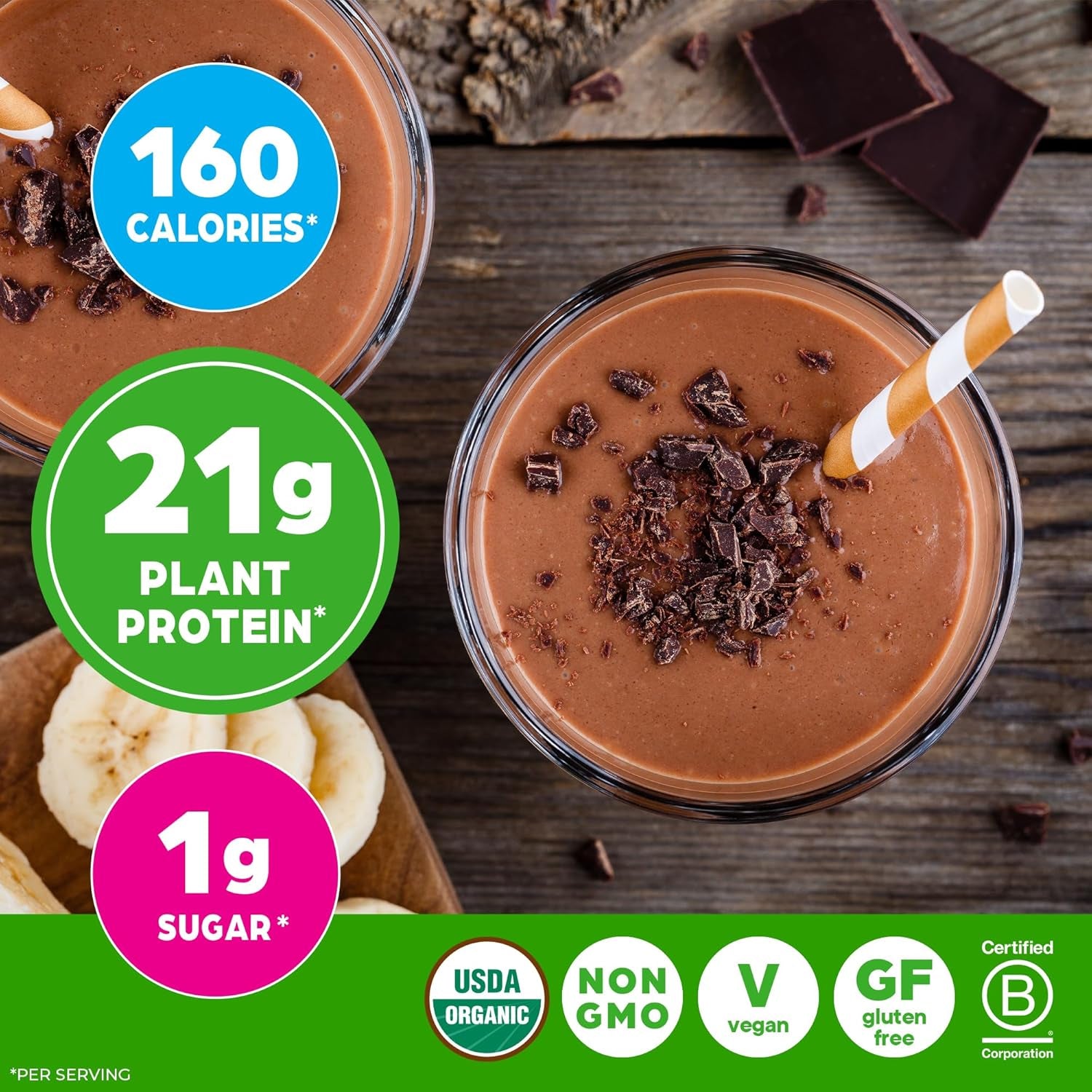 Organic Vegan Protein + 50 Superfoods Powder, Creamy Chocolate Fudge - 21G Plant Based Protein, 10G Prebiotic Fiber, No Lactose Ingredients, Gluten Free, No Added Sugar, Non-Gmo, 1.12 Lb