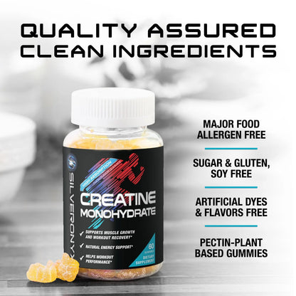 Creatine Gummies - 1G (1000Mg) per Gummy Creatine Monohydrate - Best Micronized, Sugar Free Creatine Chewable for Men & Women - Supports Lean Muscle, Strength, Energy & Endurance - 60 Lemon Gummies