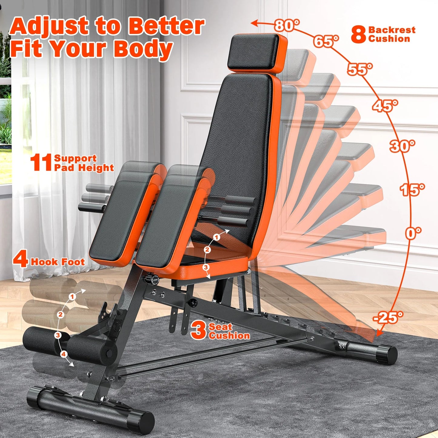 Roman Chair,8 Positions Multi-Functional Adjustable FID Weight Bench with Dumbbell Rack, Incline, Decline, and Flat Bench for Full Body Home Gym Workout,Support up to 1000Lbs