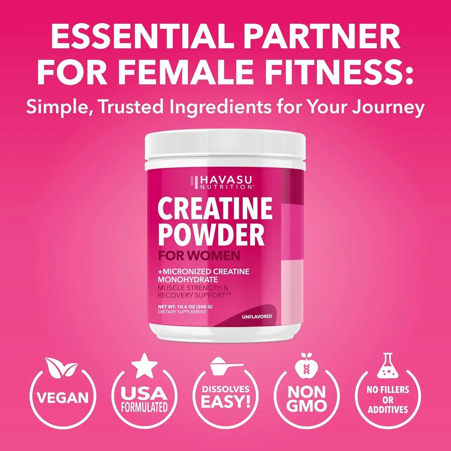Micronized Creatine Monohydrate Powder for Women, Unflavored, 10.6 Oz (100 Servings)