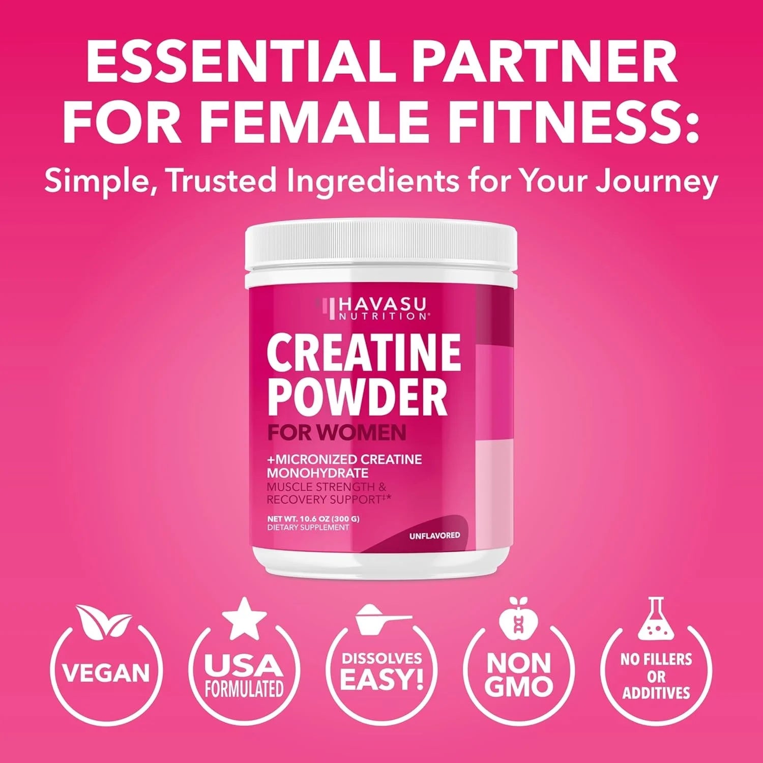 Micronized Creatine Monohydrate Powder for Women, Unflavored, 10.6 Oz (100 Servings)