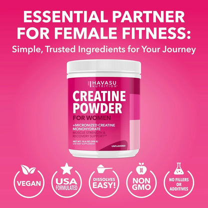 Micronized Creatine Monohydrate Powder for Women, Unflavored, 10.6 Oz (100 Servings)