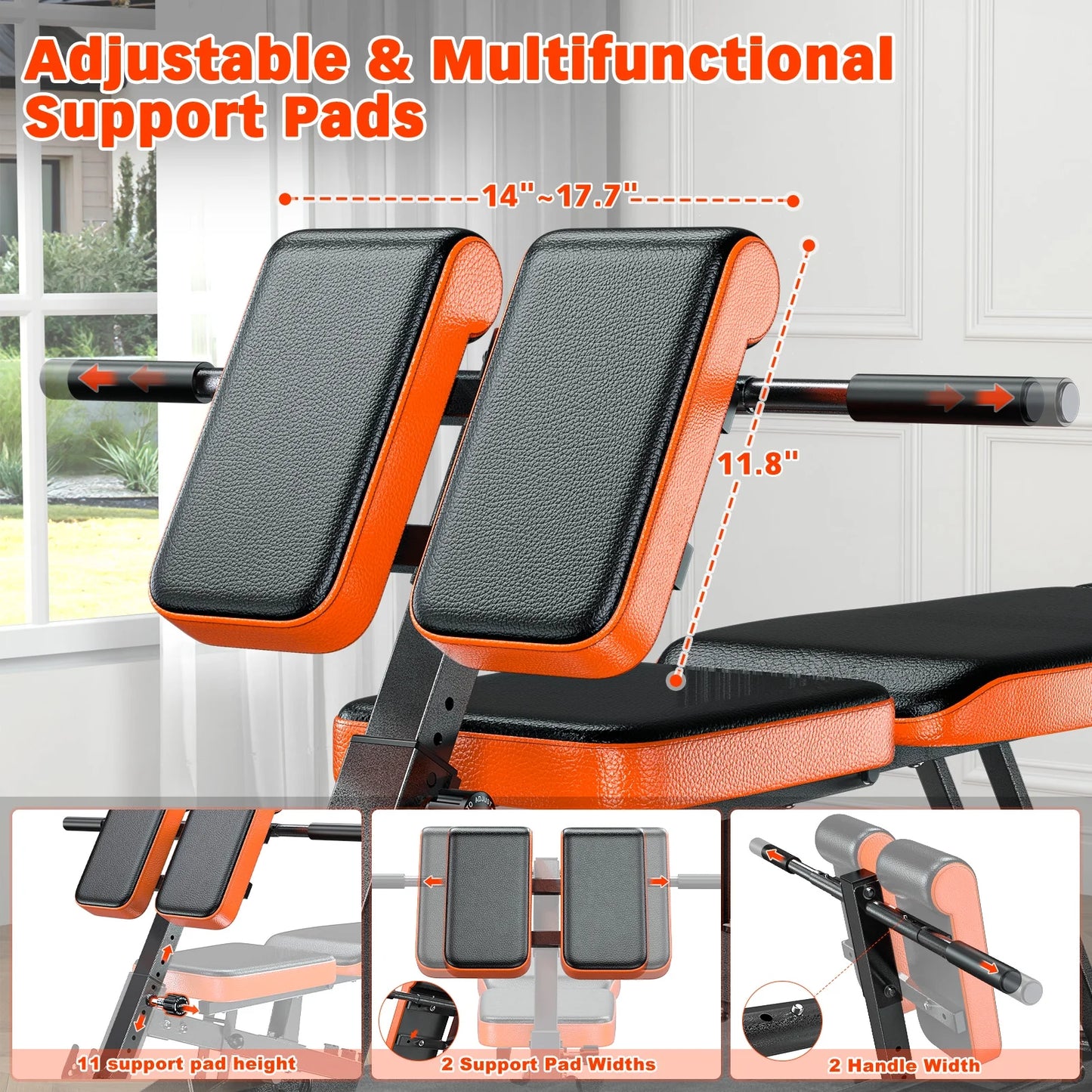Roman Chair,8 Positions Multi-Functional Adjustable FID Weight Bench with Dumbbell Rack, Incline, Decline, and Flat Bench for Full Body Home Gym Workout,Support up to 1000Lbs