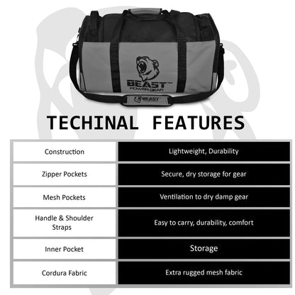 Beast Power Gear Gym Duffle Bag- Workout, Boxing, MMA, Sports Gym Bag with Shoes Compartment Adjustable Shoulder Strap for Men & Women