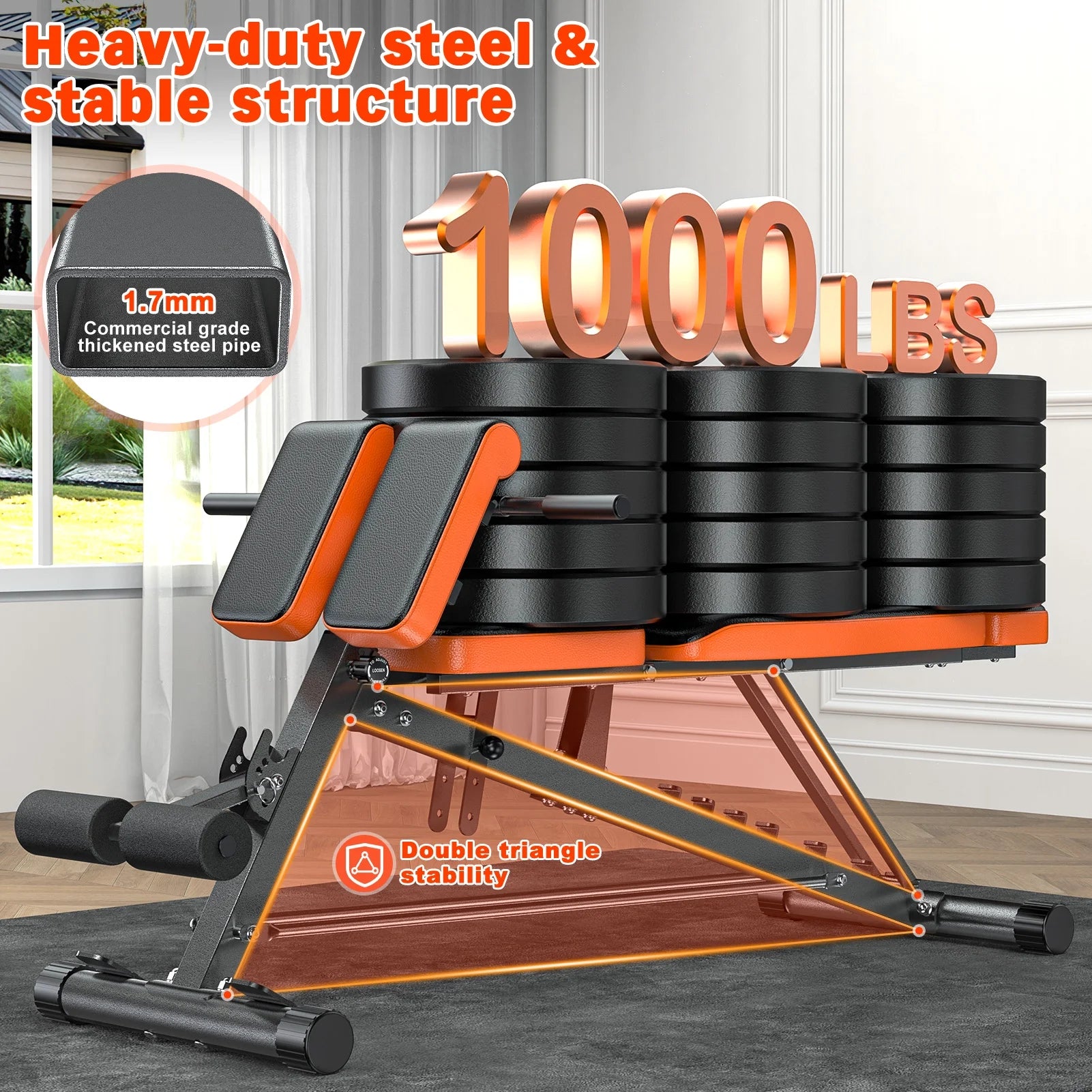 Roman Chair,8 Positions Multi-Functional Adjustable FID Weight Bench with Dumbbell Rack, Incline, Decline, and Flat Bench for Full Body Home Gym Workout,Support up to 1000Lbs