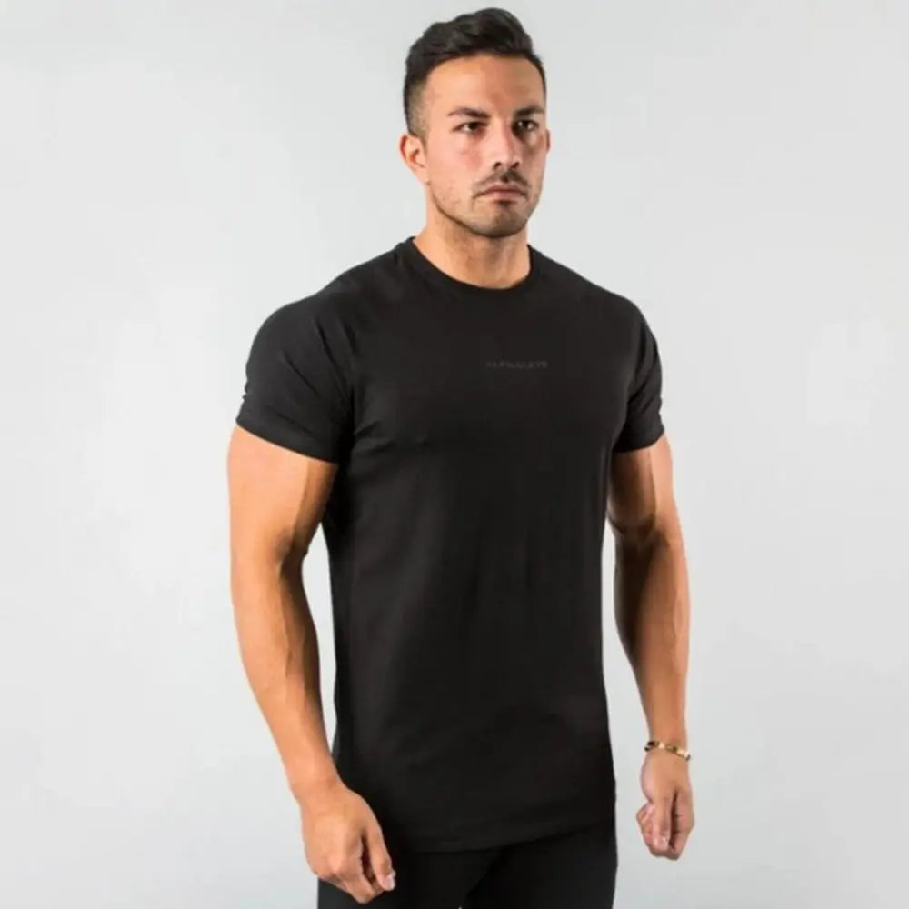 Gym Cotton T-Shirt Men Fitness Workout Slim Short Sleeve Shirt Male Bodybuilding Sport Training Tee Tops Summer Casual Clothing