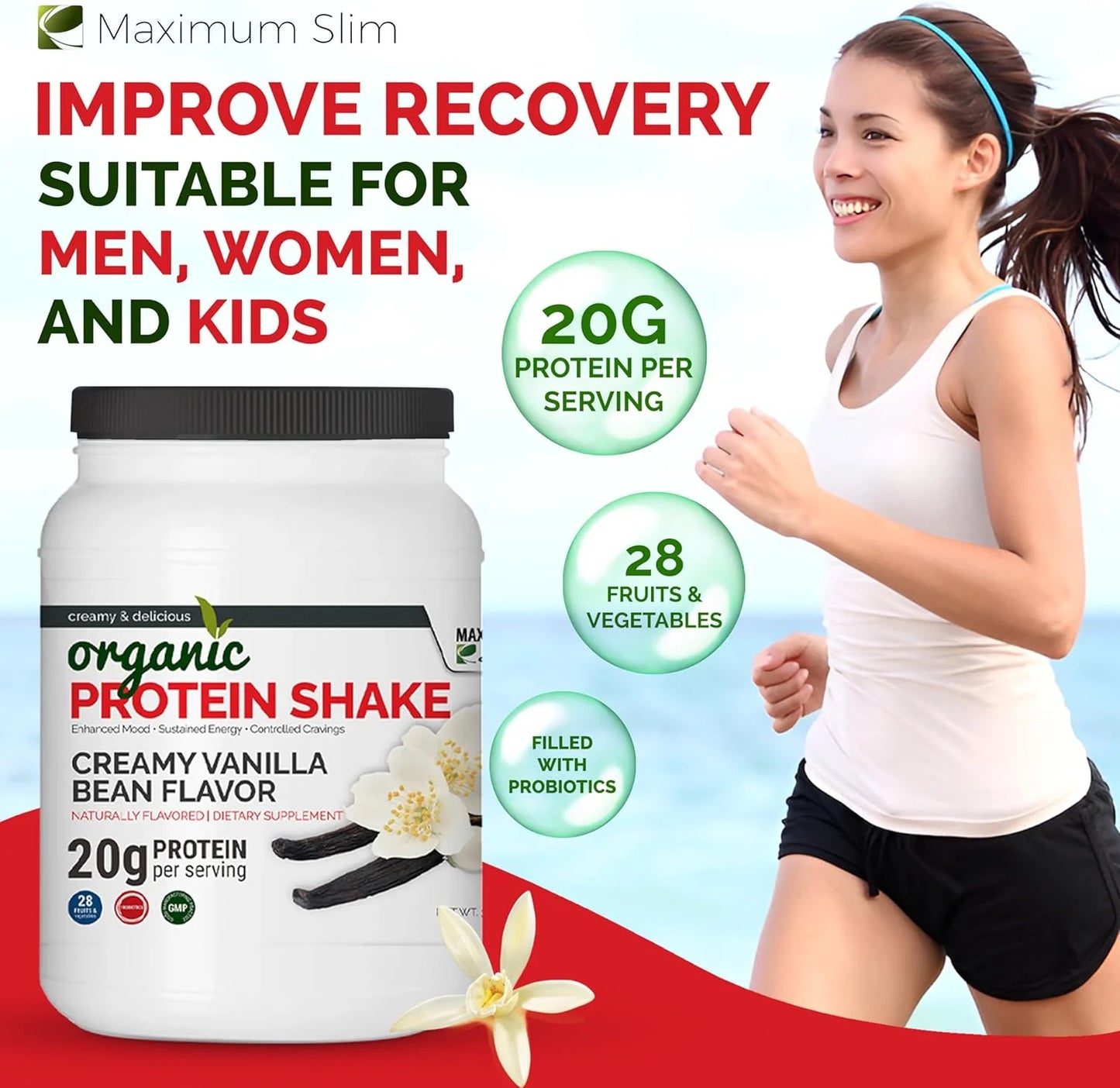 Organic Protein Shake - Creamy Vanilla Bean Flavor
