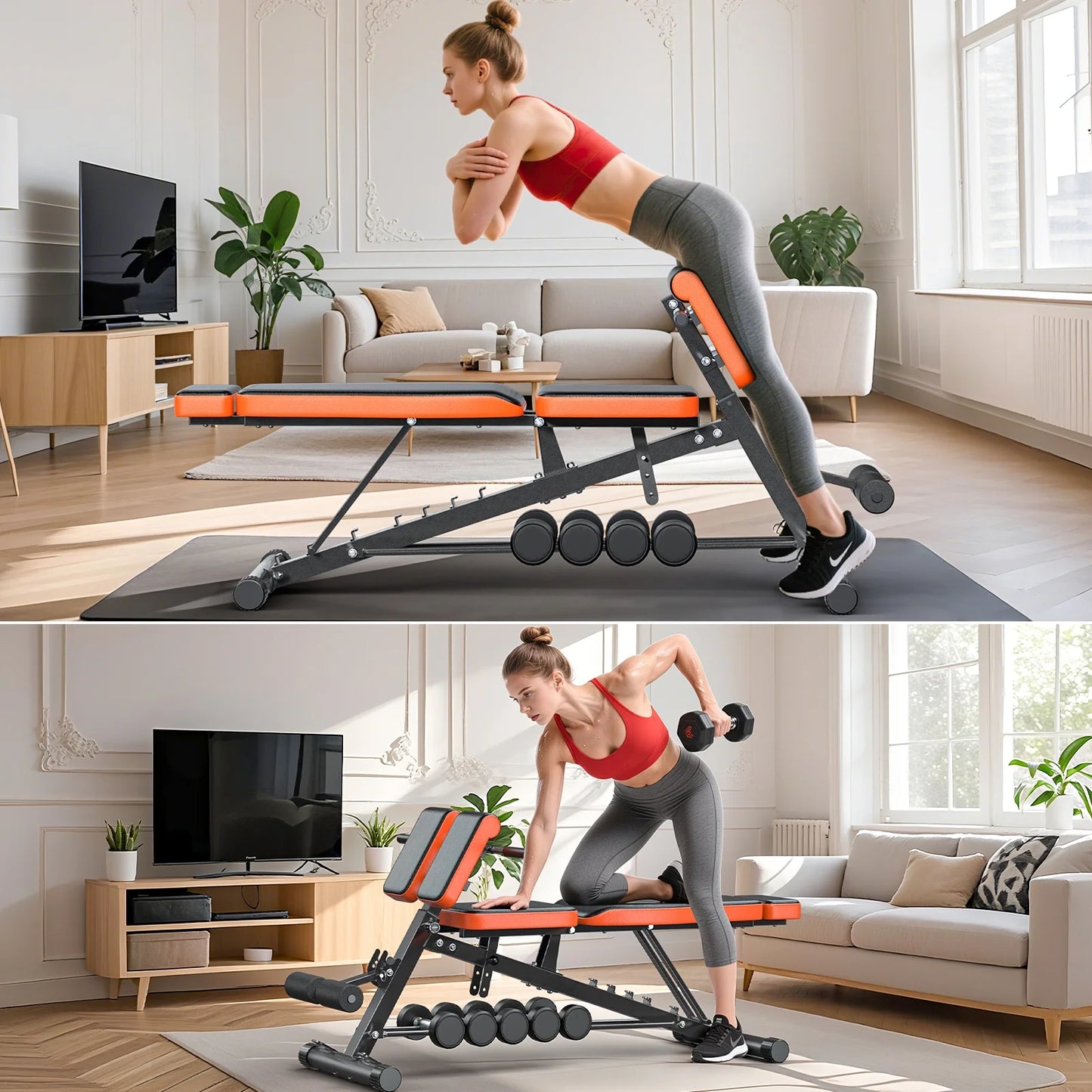 Roman Chair,8 Positions Multi-Functional Adjustable FID Weight Bench with Dumbbell Rack, Incline, Decline, and Flat Bench for Full Body Home Gym Workout,Support up to 1000Lbs
