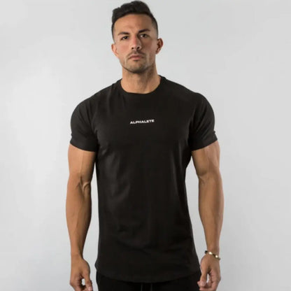 Gym Cotton T-Shirt Men Fitness Workout Slim Short Sleeve Shirt Male Bodybuilding Sport Training Tee Tops Summer Casual Clothing