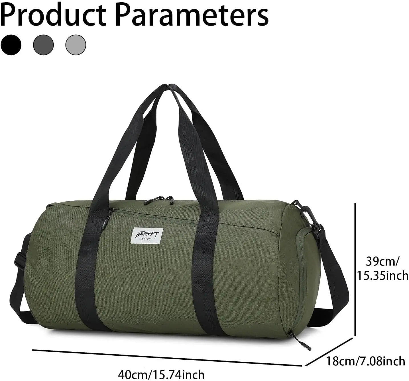 BE SMART Waterproof Men'S Gym Bag with Shoe Compartment, Lightweight Large Duffel for Travel, Sports & Fitness (Olive Green)