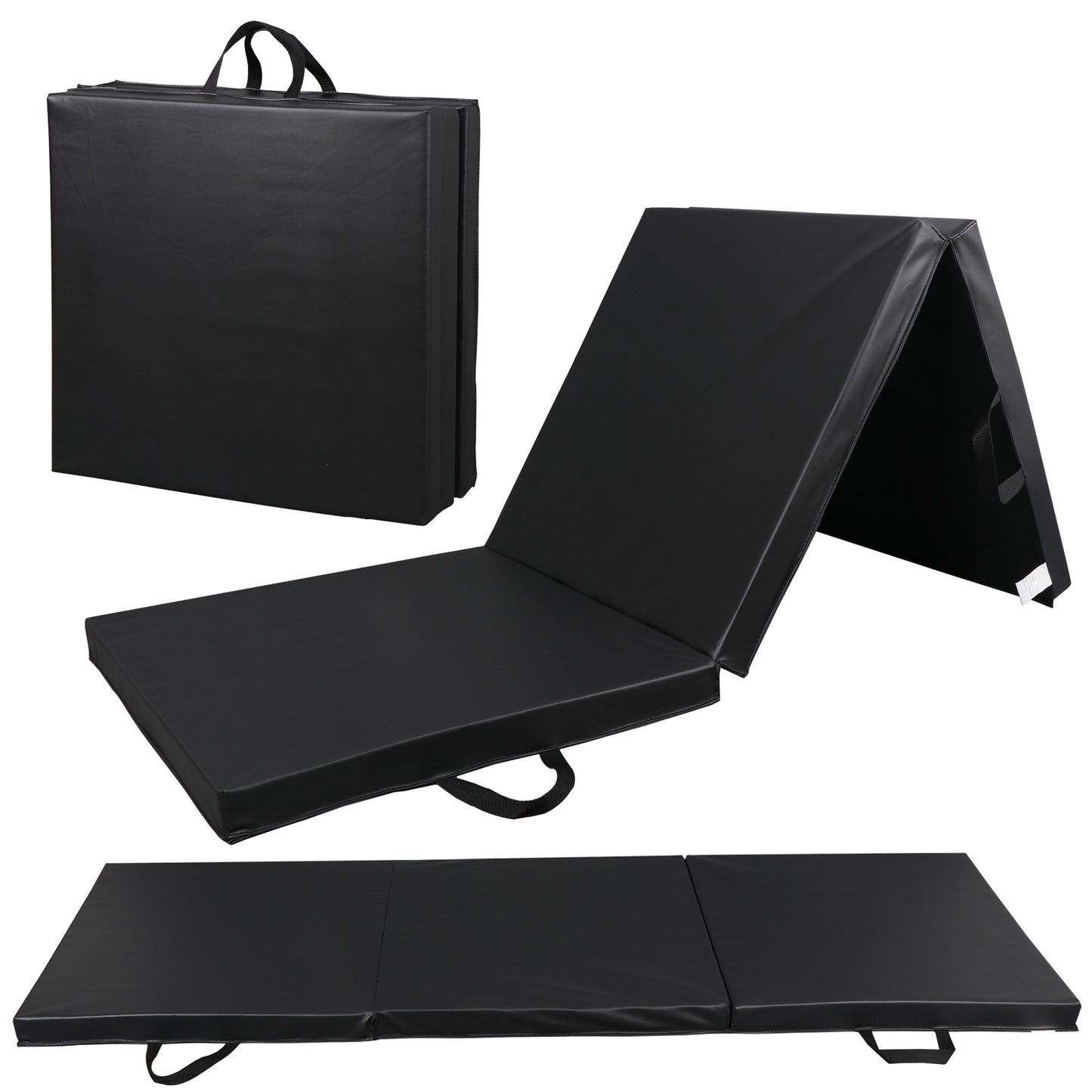 6' Exercise Tri-Fold EPE Foam PU Leather Gym Mat Yoga Martial Arts Home Gym
