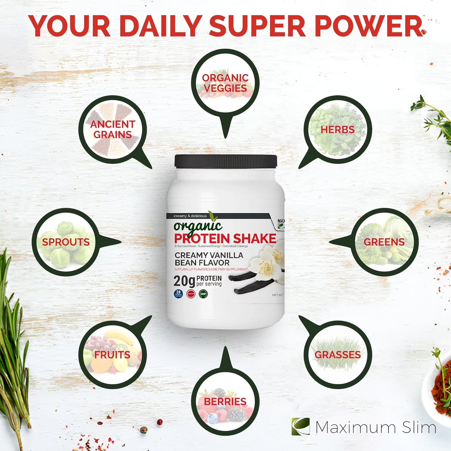 Organic Protein Shake - Creamy Vanilla Bean Flavor