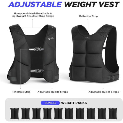 Adjustable Weighted Vest Soft Washable for Women Men 2-10Lbs Vest with 10 Ironsand Weights and Large Pocket, Weight Vest for Wor