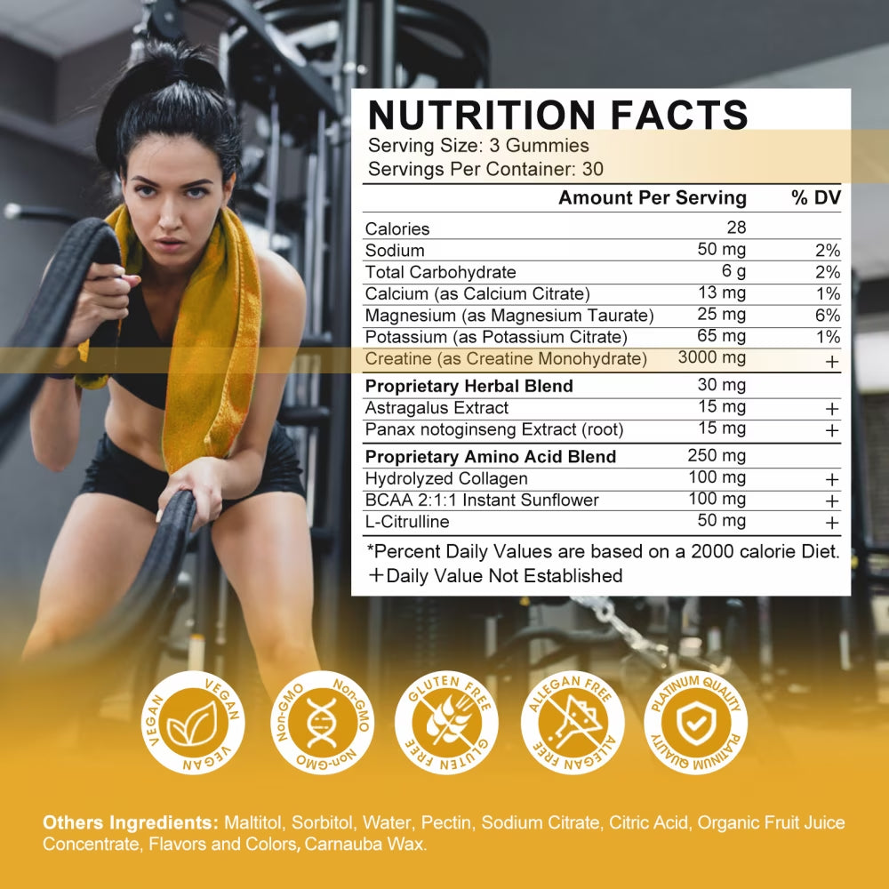 Creatine Monohydrate Gummies for Men & Women, Chewables Creatine Monohydrate for Muscle Strength, Energy Boost, Pre-Workout Supplement-180 Pineapple Gummies,2 Pack