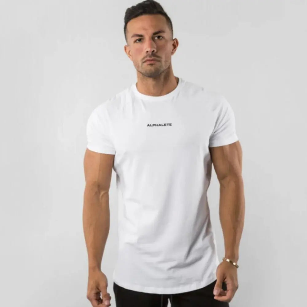 Gym Cotton T-Shirt Men Fitness Workout Slim Short Sleeve Shirt Male Bodybuilding Sport Training Tee Tops Summer Casual Clothing