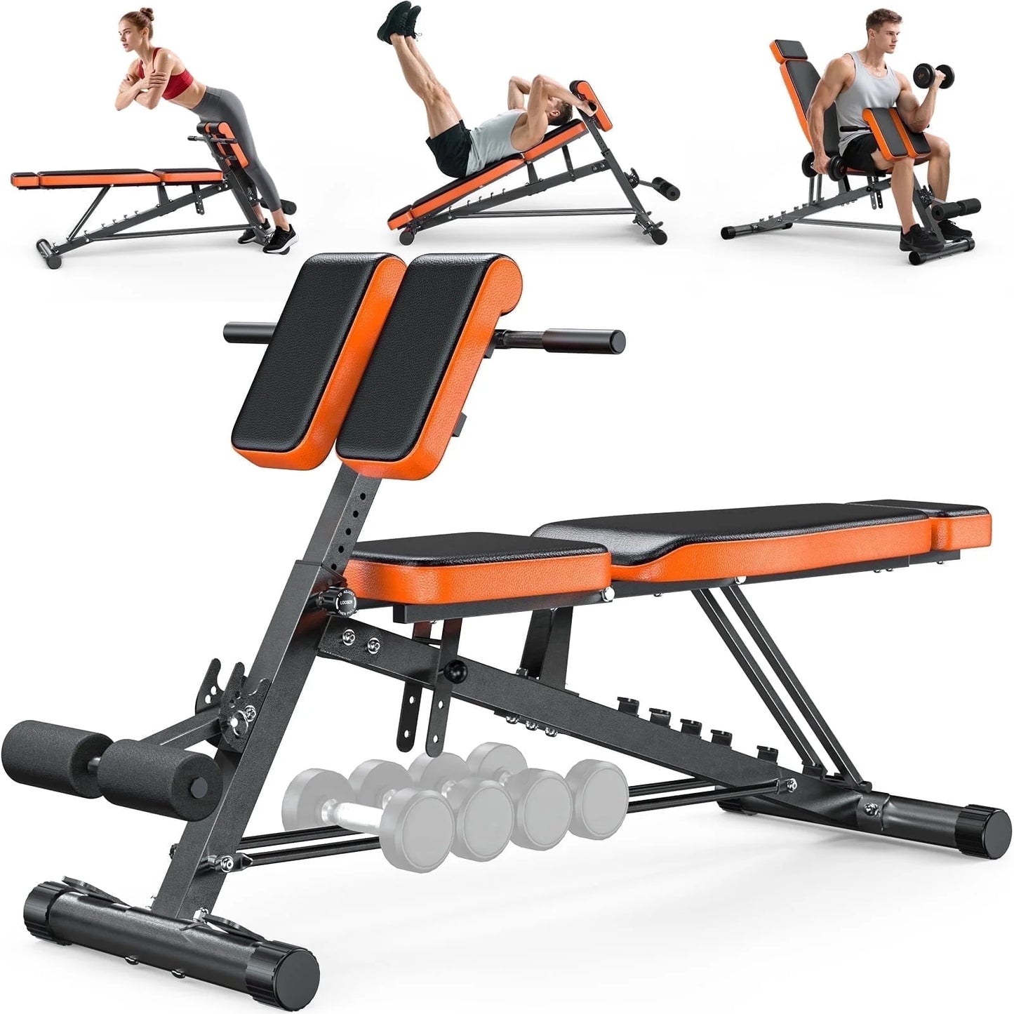 Roman Chair,8 Positions Multi-Functional Adjustable FID Weight Bench with Dumbbell Rack, Incline, Decline, and Flat Bench for Full Body Home Gym Workout,Support up to 1000Lbs