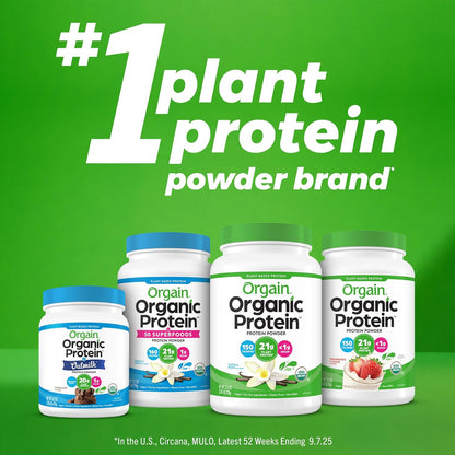 Organic Vegan Protein + 50 Superfoods Powder, Creamy Chocolate Fudge - 21G Plant Based Protein, 10G Prebiotic Fiber, No Lactose Ingredients, Gluten Free, No Added Sugar, Non-Gmo, 1.12 Lb