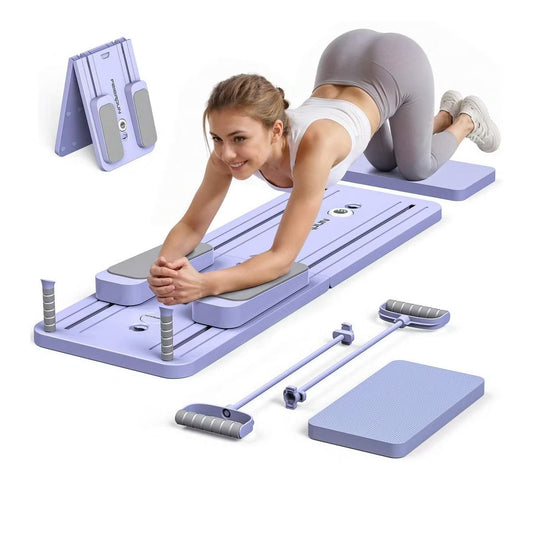 Foldable Pilates Reformer Board Portable Home Gym Core Ab Workout W/Bands